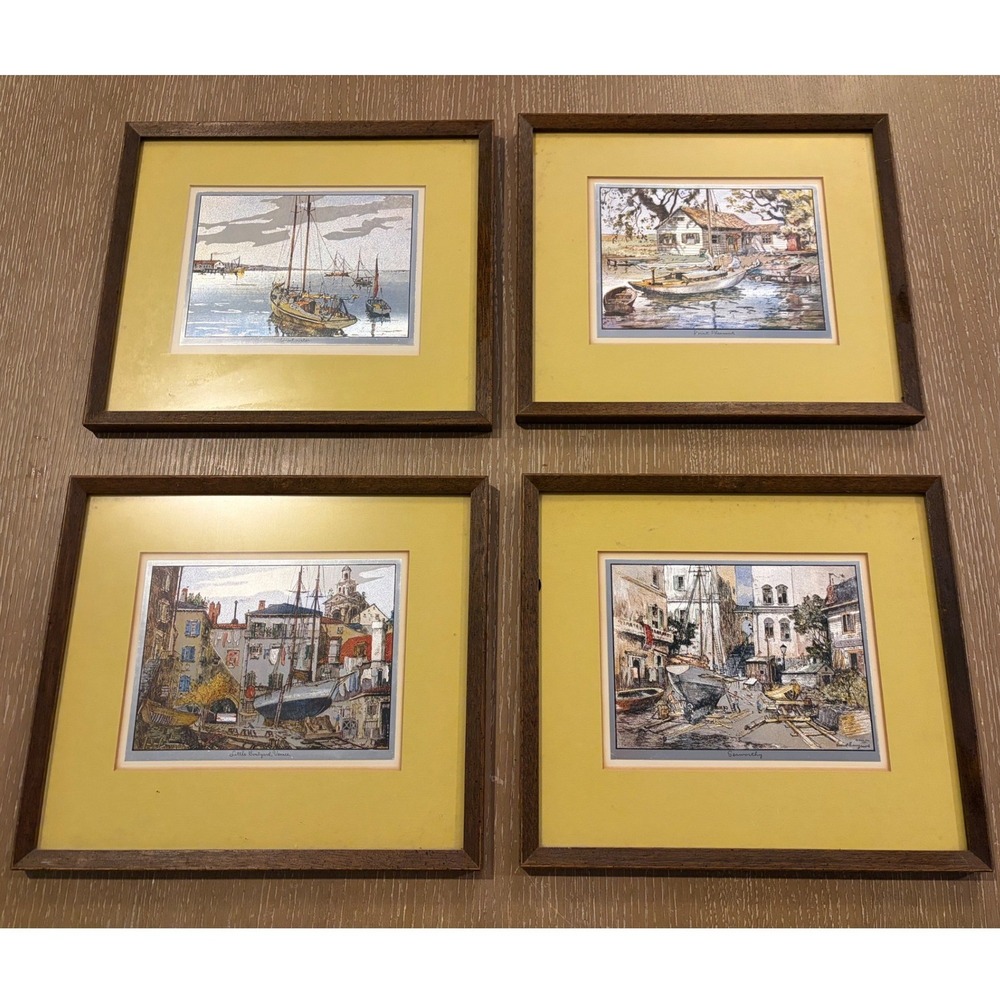 Vintage Lionel Barrymore Coastal Etchings Framed Prints Set of 4 Nautical Art